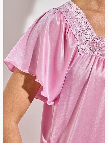 Camisón largo de raso de encaje antiestático - Afibel