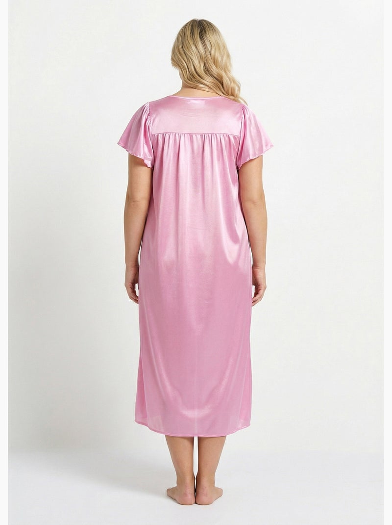 Camisón largo de raso de encaje antiestático - Afibel Rosa - Kiabi