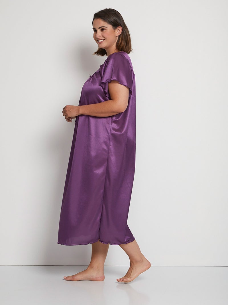 Camisón largo de raso de encaje antiestático - Afibel Violeta - Kiabi