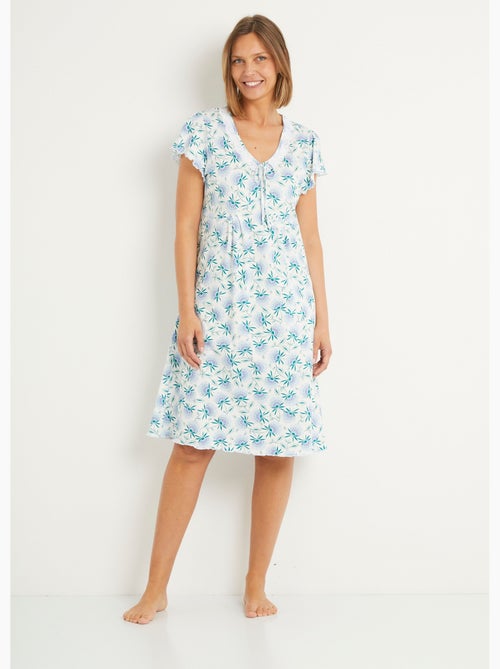 Camisón largo medio de encaje floral de algodón - Afibel - Kiabi