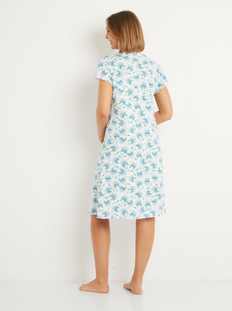 Camisón largo medio de encaje floral de algodón - Afibel Azul - Kiabi