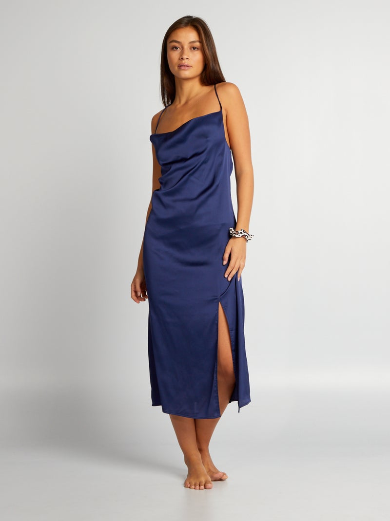 Camisón midi de raso AZUL - Kiabi