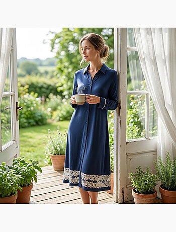 Camisón mujer OZABI botones encaje viscosa