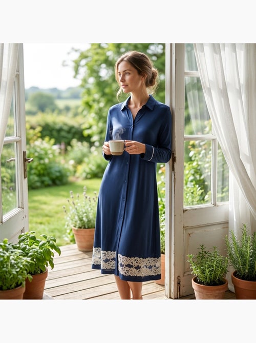 Camisón mujer OZABI botones encaje viscosa - Kiabi Camisón mujer OZABI botones encaje viscosa - Kiabi