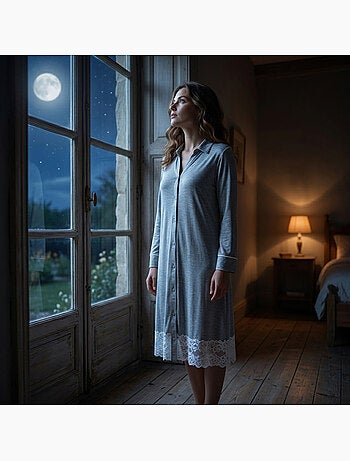 Camisón mujer OZABI botones encaje viscosa