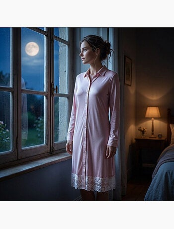 Camisón mujer OZABI botones encaje viscosa