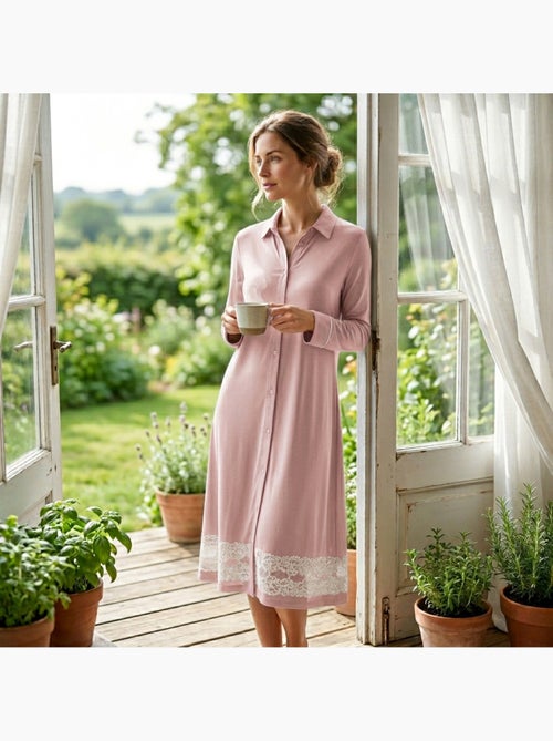 Camisón mujer OZABI botones encaje viscosa - Kiabi Camisón mujer OZABI botones encaje viscosa - Kiabi