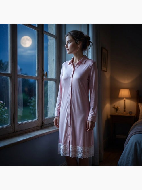 Camisón mujer OZABI botones encaje viscosa - Kiabi Camisón mujer OZABI botones encaje viscosa - Kiabi