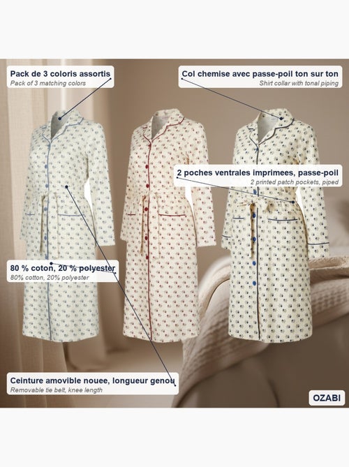 Camisón mujer ozabi pack de 3, algodón, cuello camisero abotonado - Kiabi Camisón mujer ozabi pack de 3, algodón, cuello camisero abotonado - Kiabi