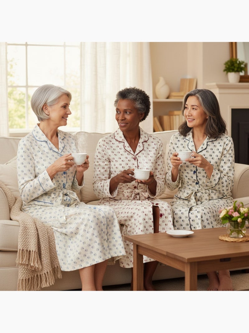 Camisón mujer ozabi pack de 3, algodón, cuello camisero abotonado Azul Rojo - Kiabi