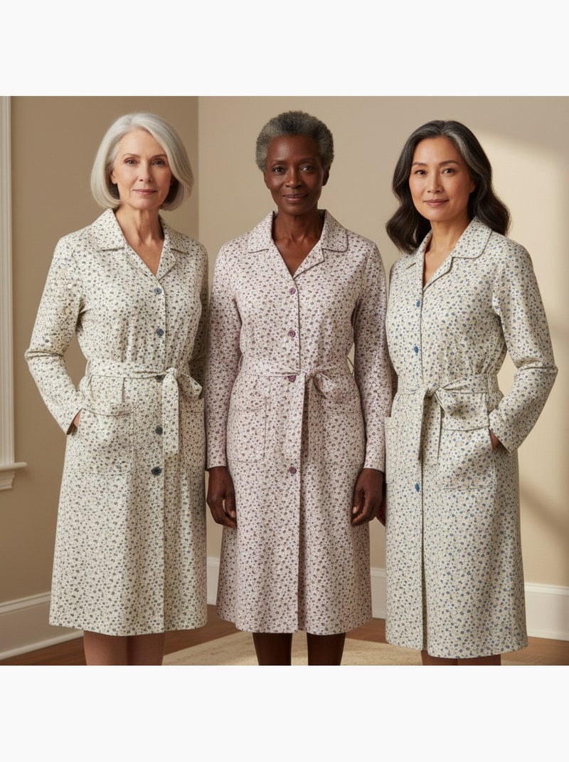 Camisón mujer ozabi pack de 3, algodón, cuello camisero abotonado Azul Violeta Gris - Kiabi