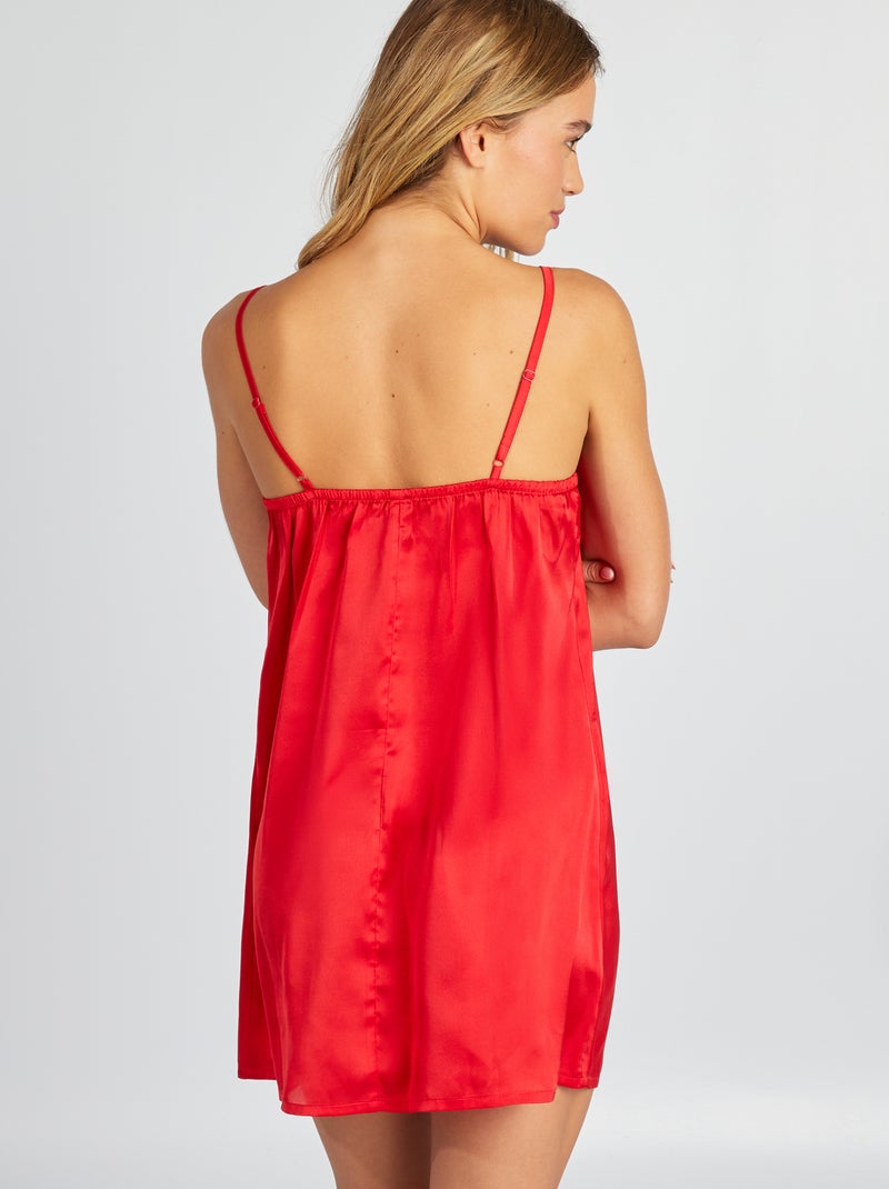 Camisón satinado con encaje ROJO - Kiabi