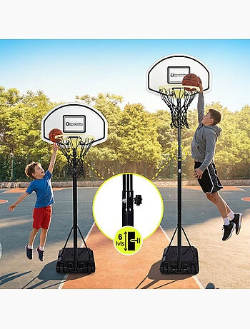 Canasta baloncesto infantil ajustable 165-215 cm con ruedas y soporte balón HyperMotion