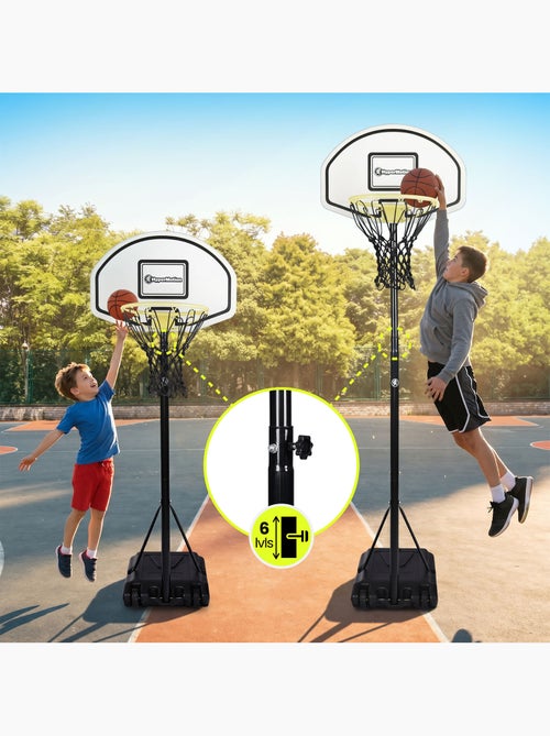 Canasta baloncesto infantil ajustable 165-215 cm con ruedas y soporte balón HyperMotion - Kiabi