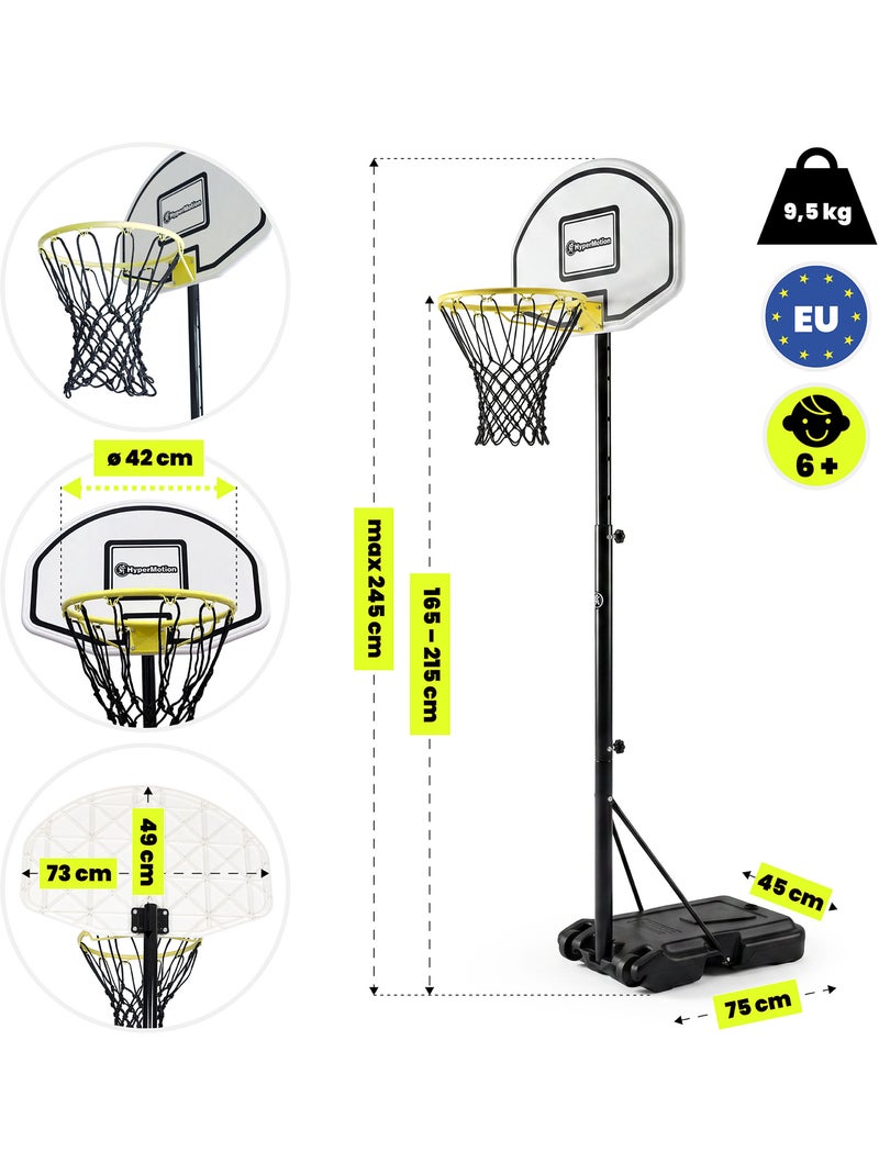 Canasta baloncesto infantil ajustable 165-215 cm con ruedas y soporte balón HyperMotion Negro - Kiabi