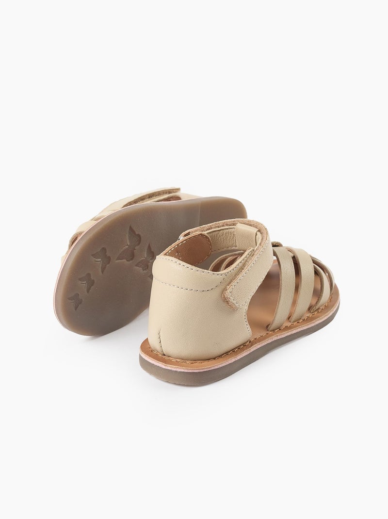 Cangrejeras de piel con tiras cruzadas Blanco - Kiabi