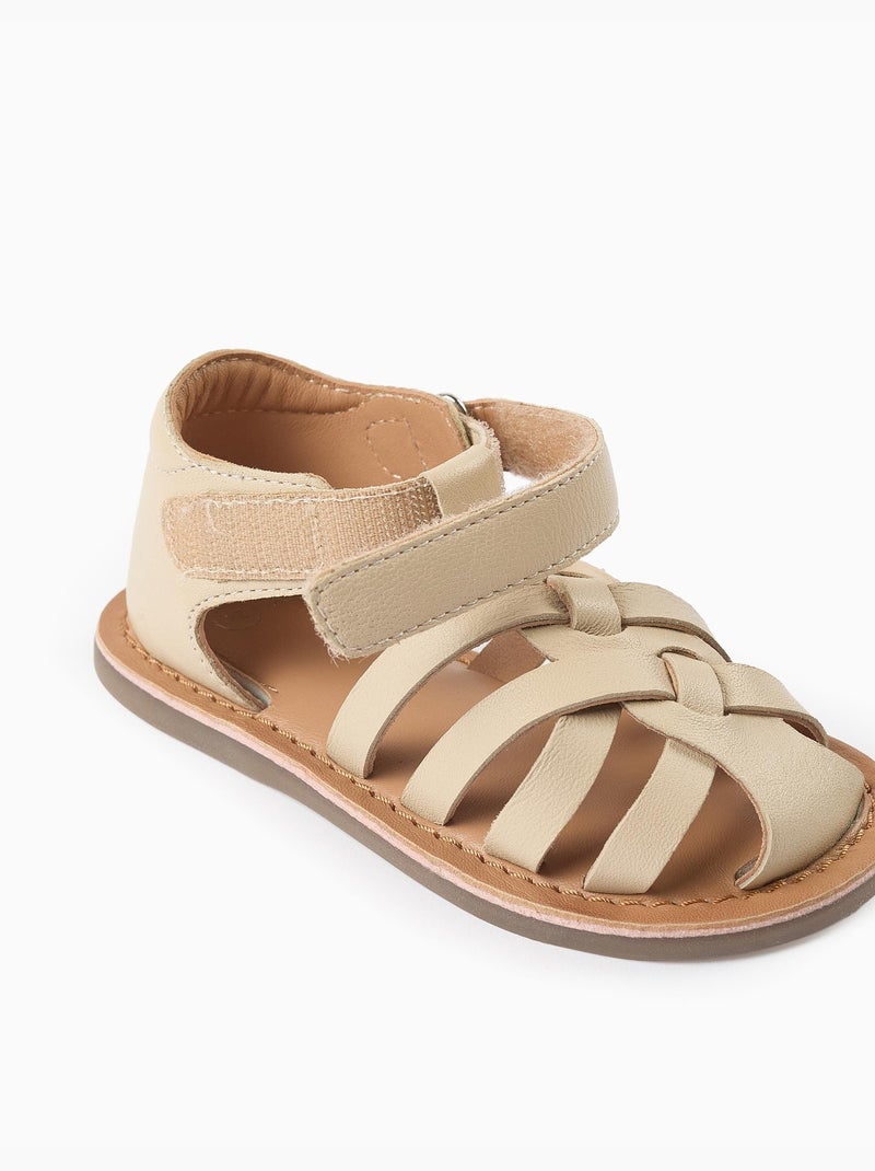 Cangrejeras de piel con tiras cruzadas Blanco - Kiabi