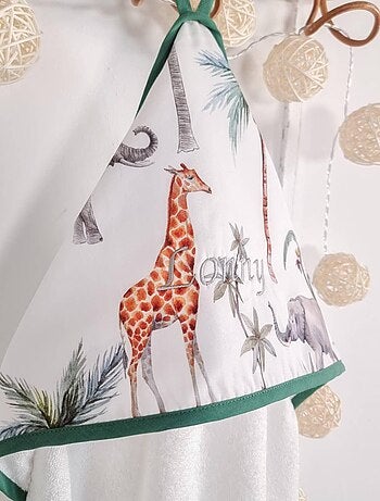 Capa de baño de algodón y fibras de bambú blanca, safari - SEVIRA KIDS