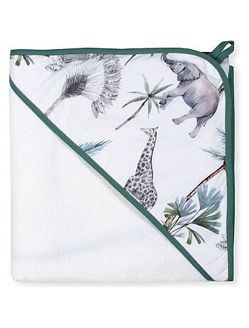 Capa de baño de algodón y fibras de bambú blanca, safari | SEVIRA KIDS