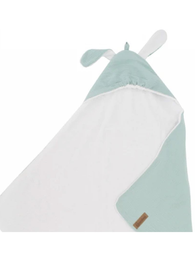 Capa de baño de muselina de algodón con orejas de conejo Azul celadón - Kiabi