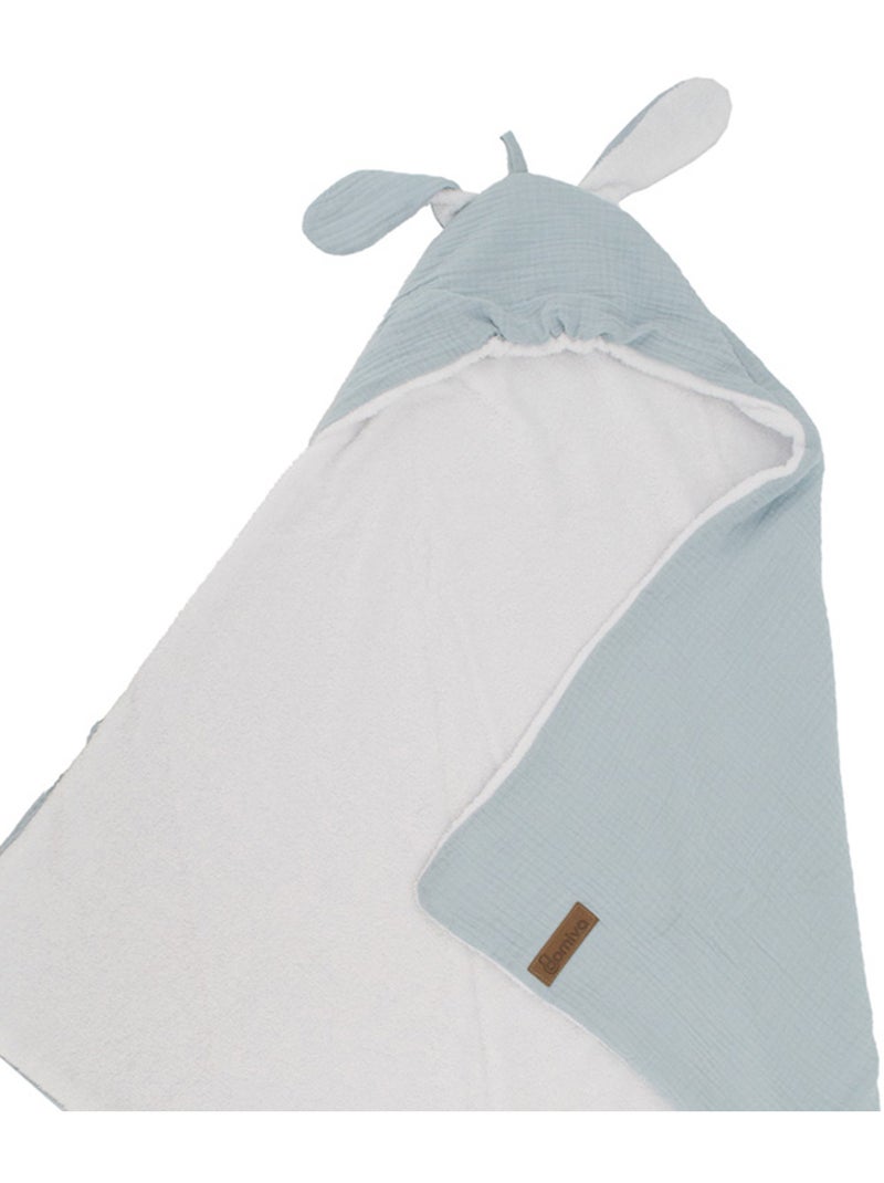 Capa de baño de muselina de algodón con orejas de conejo Azul grisáceo - Kiabi