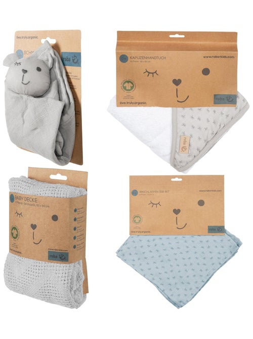 Capa de baño para bebé + 5 toallas pequeñas + toalla y peluche en algodón orgánico 'Roba lil planet' - Kiabi