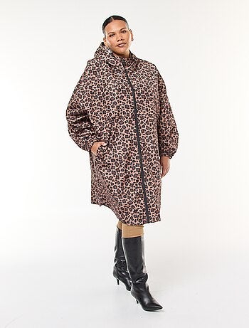 Capa de lluvia repelente al agua con estampado de leopardo
