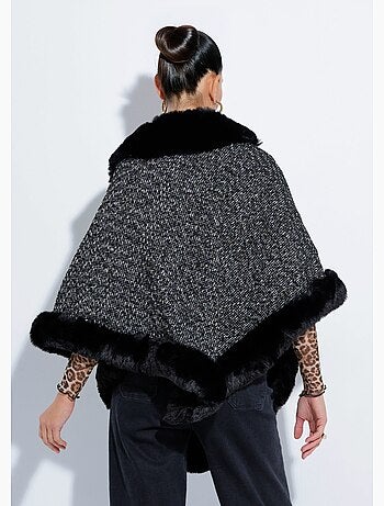 Capa poncho a cuadros con detalles de piel - AFIBEL