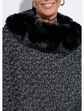 Capa poncho a cuadros con detalles de piel - AFIBEL