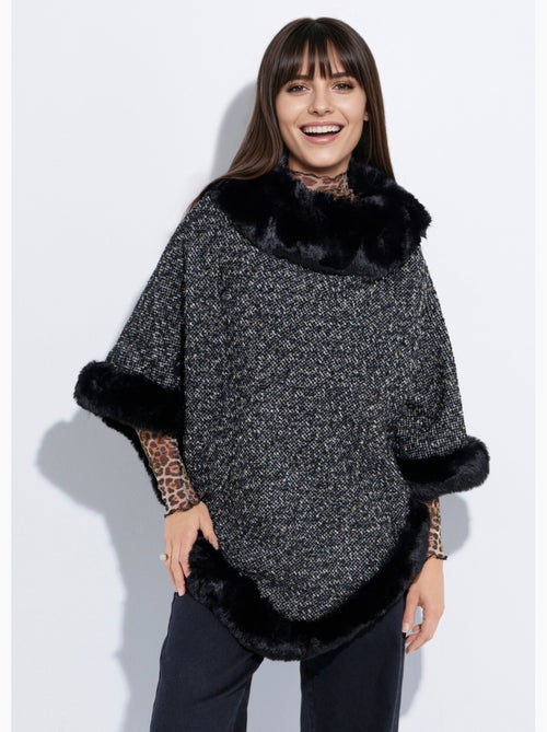 Capa poncho a cuadros con detalles de piel - AFIBEL - Kiabi