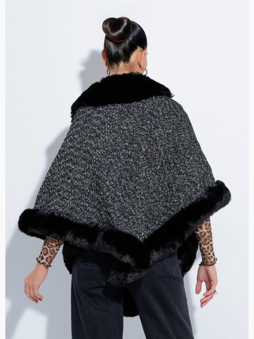 Capa poncho a cuadros con detalles de piel - AFIBEL - Kiabi