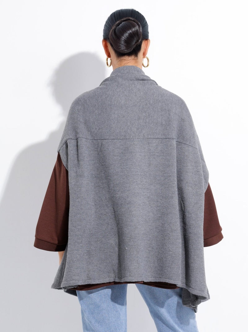 Capa tipo poncho de punto cálida con lana - AFIBEL Gris - Kiabi