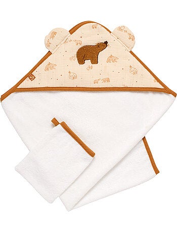 Capa y guante de baño de doble gasa de algodón y - SAUTHON