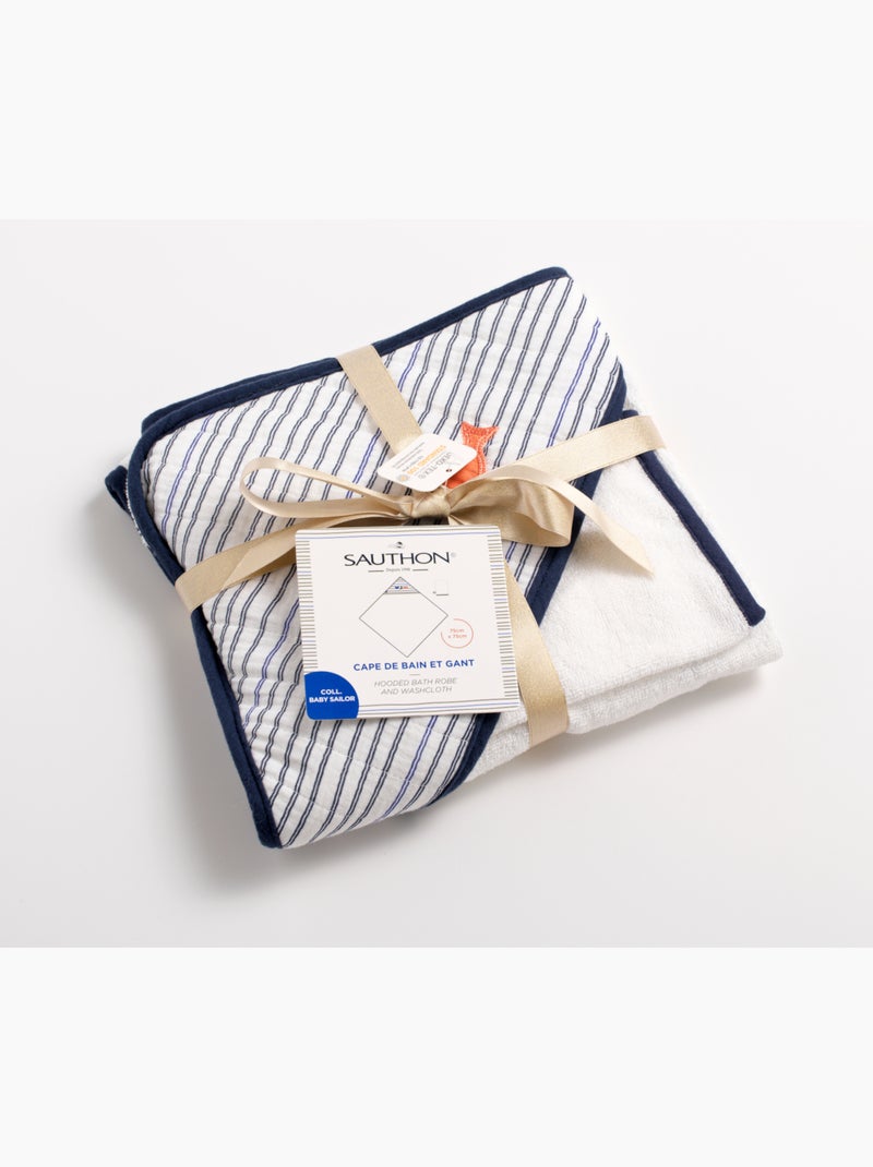 Capa y guante de baño de doble gasa de algodón y - SAUTHON Blanco - Kiabi