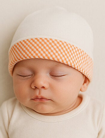 Capota de nacimiento de algodón orgánico Blanco y Fresa