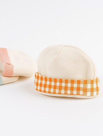 Capota de nacimiento de algodón orgánico Blanco y Fresa