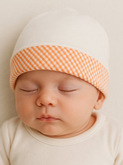 Capota de Nacimiento de Algodón Biológico Blanco y Vichy - Kiabi