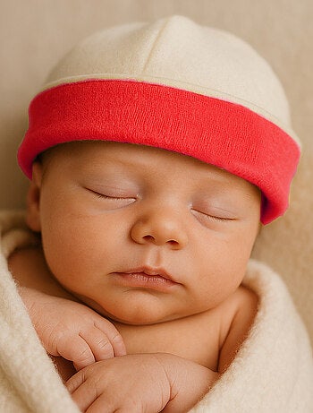 Capota de nacimiento de algodón orgánico Blanco y Fresa