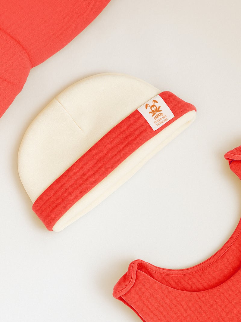 Capota de nacimiento de algodón orgánico Blanco y Fresa Rojo - Kiabi