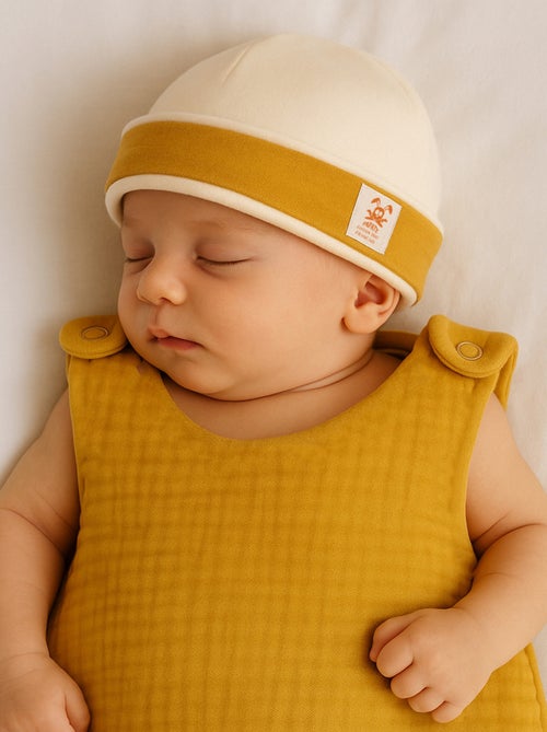 Capota de nacimiento de algodón orgánico Blanco y Miel - Kiabi