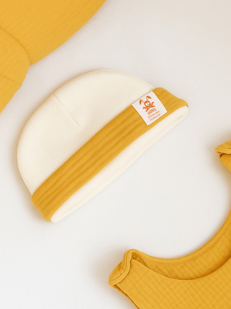 Capota de nacimiento de algodón orgánico Blanco y Miel Beige - Kiabi