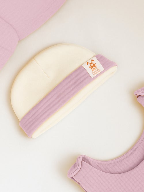 Capota de nacimiento de algodón orgánico Blanco y Rosa - Kiabi