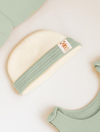 Capota de nacimiento de algodón orgánico Blanco y Fresa