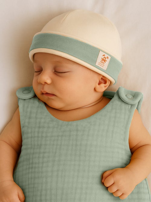 Capota de nacimiento de algodón orgánico Blanco y Verde - Kiabi