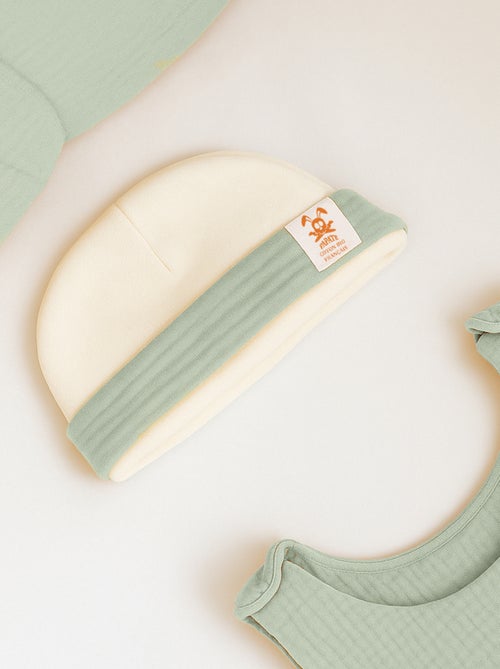Capota de nacimiento de algodón orgánico Blanco y Verde - Kiabi
