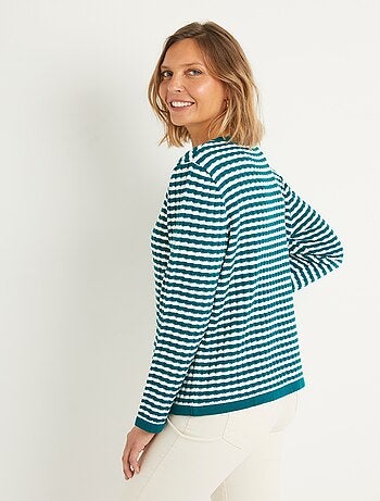 Cárdigan abotonado a rayas con cuello redondo y botones dorados - Afibel