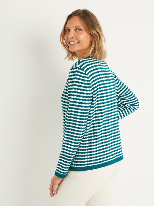 Cárdigan abotonado a rayas con cuello redondo y botones dorados - Afibel - Kiabi