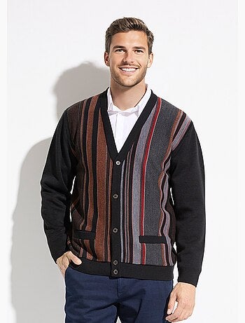 Cárdigan abotonado con cuello en V y rayas de lana jacquard - Afibel