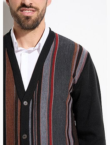 Cárdigan abotonado con cuello en V y rayas de lana jacquard - Afibel