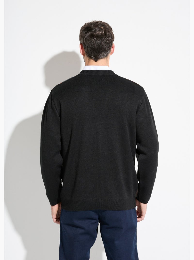 Cárdigan abotonado con cuello en V y rayas de lana jacquard - Afibel Negro - Kiabi